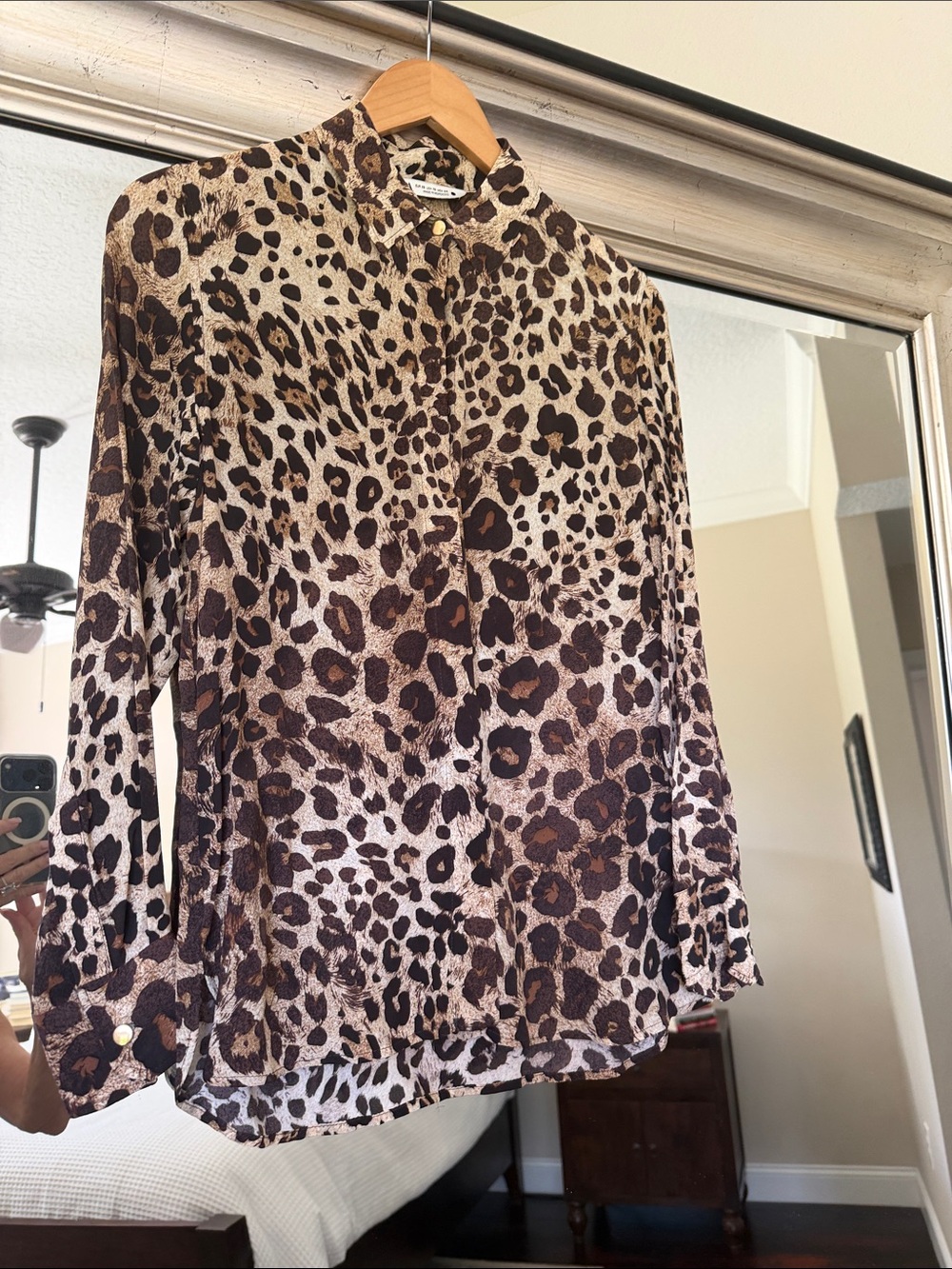 Leopard Print Lightweight Button-Up Blouse - Brown